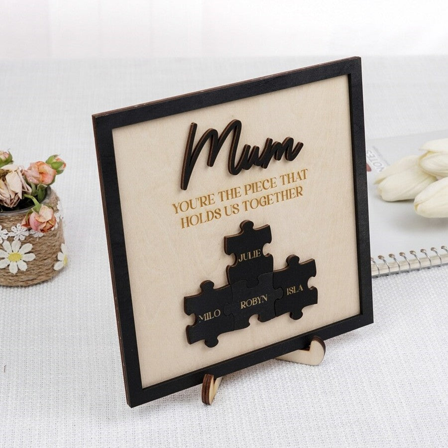 Personalised Mum Puzzle Sign With Kids Name For Mother's Day Gift You Are The Piece That Holds Us Together
