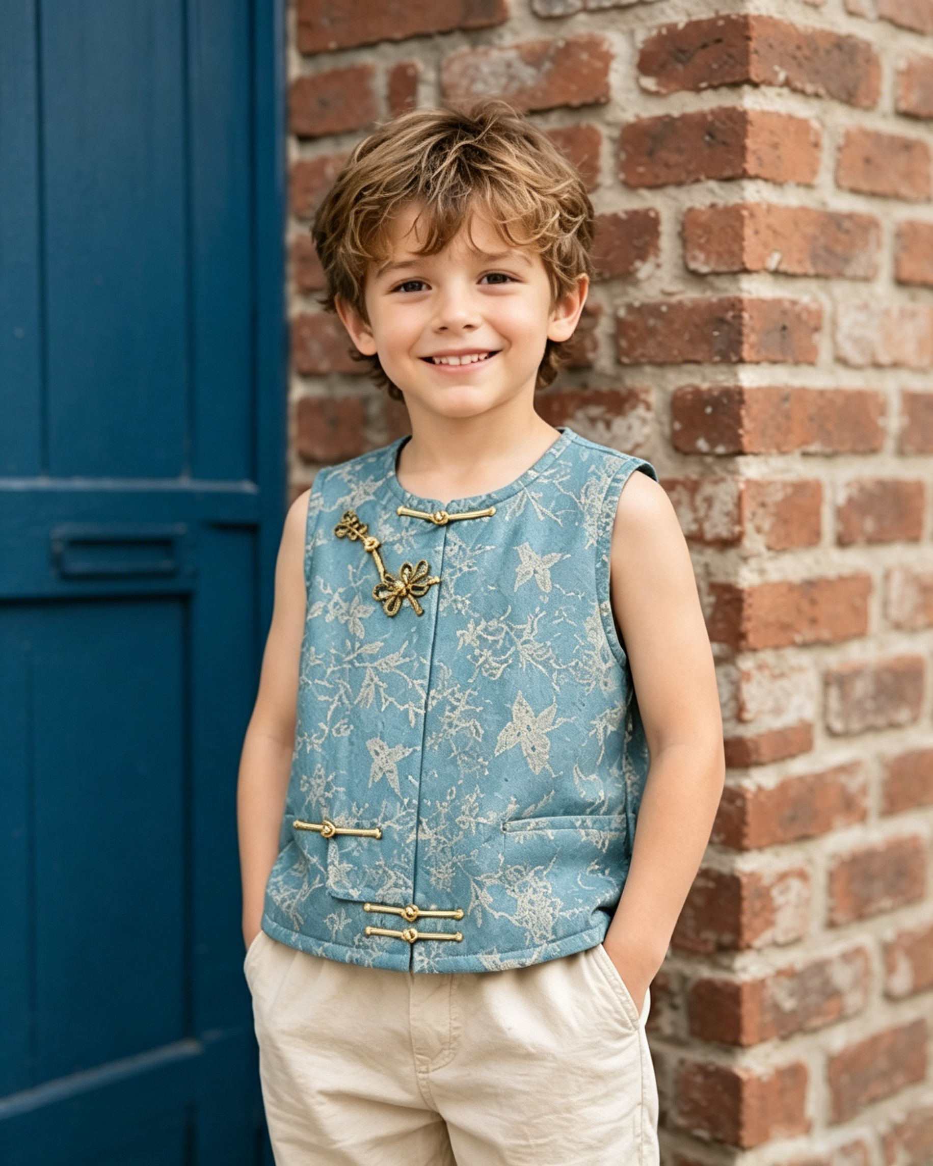 Pre‑Order Elon Musk's Son Same Style New Chinese Waistcoat Bird Jacquard Frog Button Vest