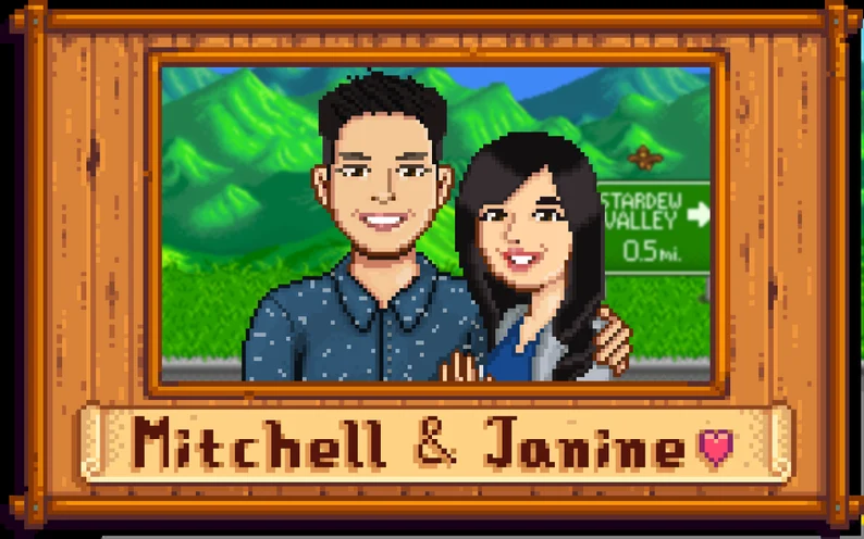 Individuelles Stardew Valley Pärchenporträt | Niedliches 8-Bit-Pixelporträt | Personalisiertes Pixelporträt | Digitales Valentinstagsgeschenk | Handgefertigt