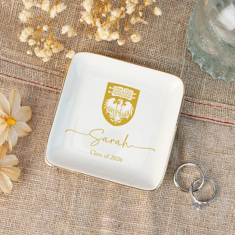 Custom College Logo Trinket Dish, Graduation Jewelry Dish,University Pride Trinket Tray,College Dorm Decor,End of Year Gifts,Alumni Gifts