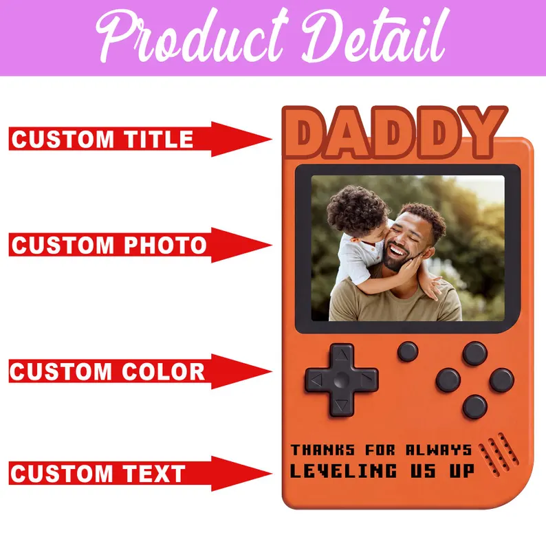 Personalized Fathers Day Gift for Gamer Dad, Custom Photo Dad Frame, Retro Game Console Photo Wooden Block Sign, Game Lover Room Decor