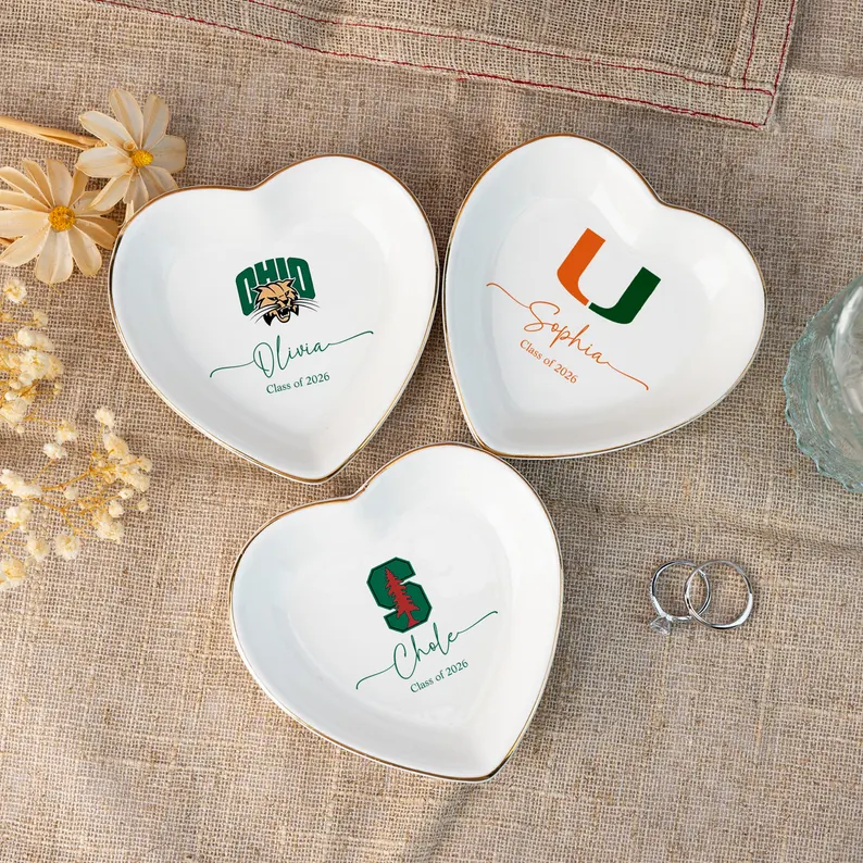 Custom College Logo Trinket Dish, Graduation Jewelry Dish,University Pride Trinket Tray,College Dorm Decor,End of Year Gifts,Alumni Gifts