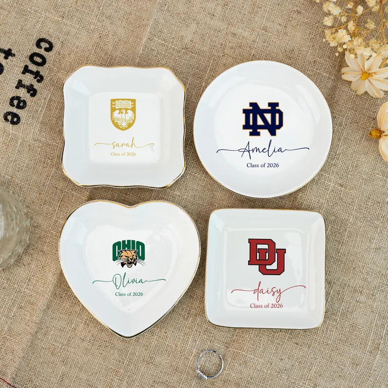 Custom College Logo Trinket Dish, Graduation Jewelry Dish,University Pride Trinket Tray,College Dorm Decor,End of Year Gifts,Alumni Gifts