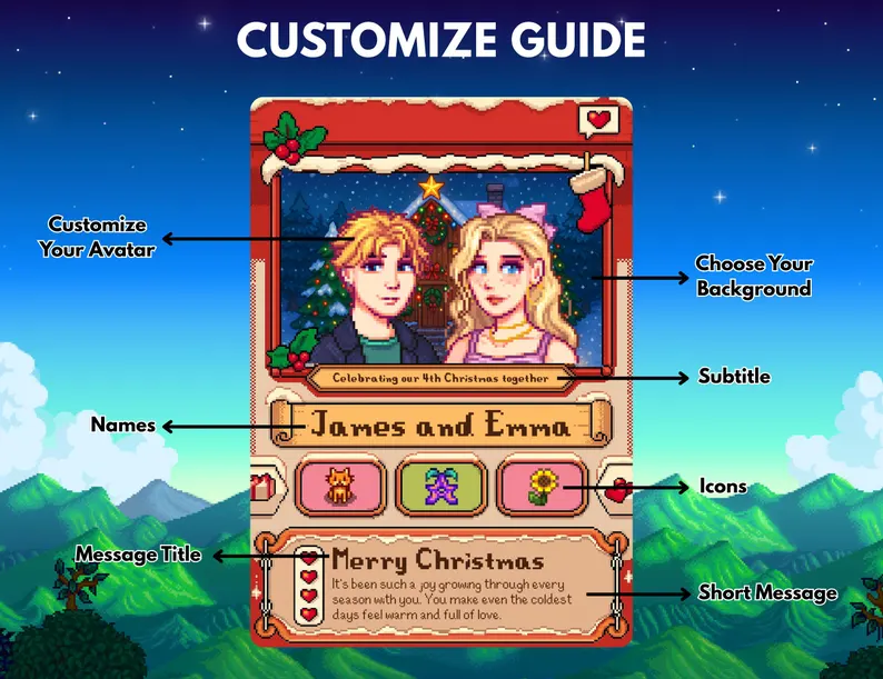 Custom Stardew Valley Christmas Card, Personalized Christmas Gift for Couples, Cute Holiday Gift, Gift for Him or Her, Unique Xmas Gifts
