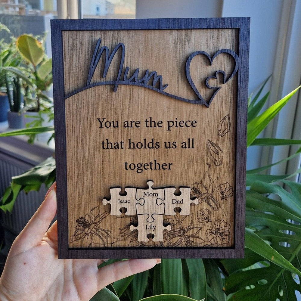 Personalised Mum Puzzle Sign With Kids Name For Mother's Day Gift You Are The Piece That Holds Us Together