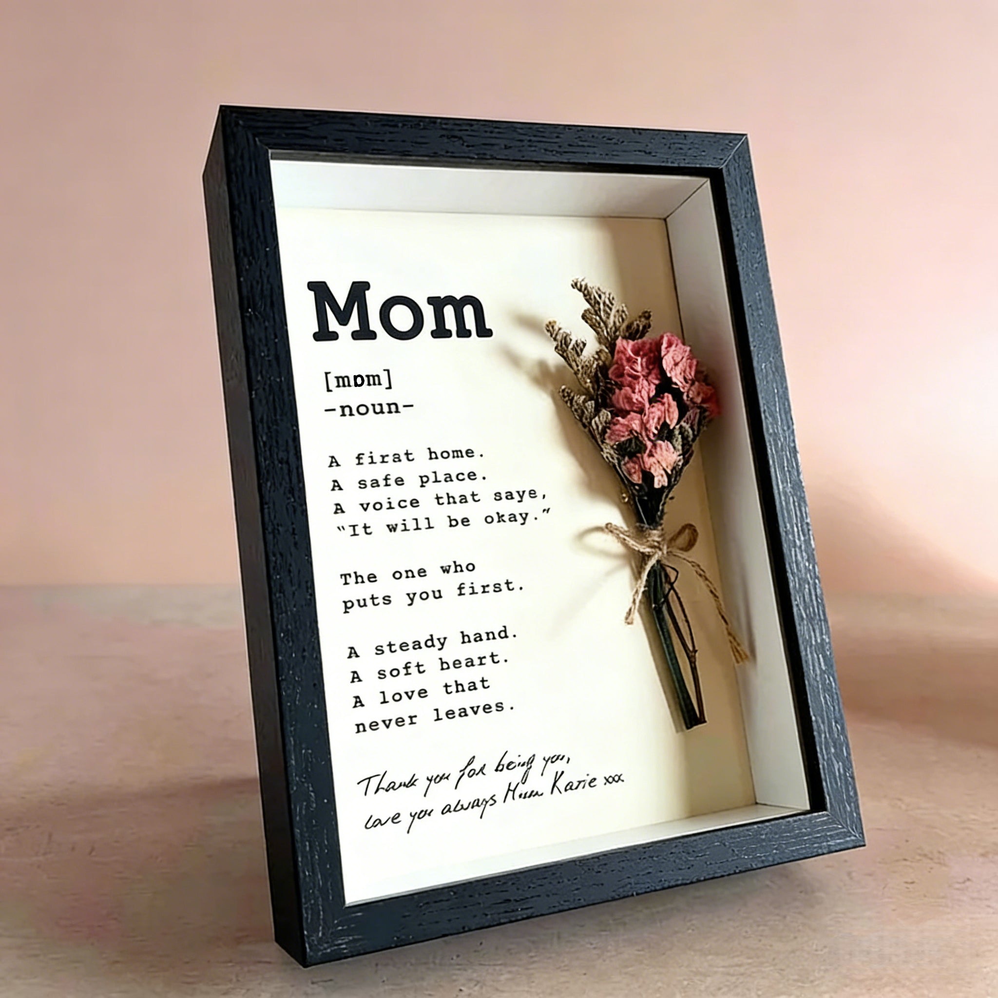 Personalised Mom Print, Shadow Box Photo Frame, Sentimental Mothers Day Gift, Mini Dry Flower Bouquet