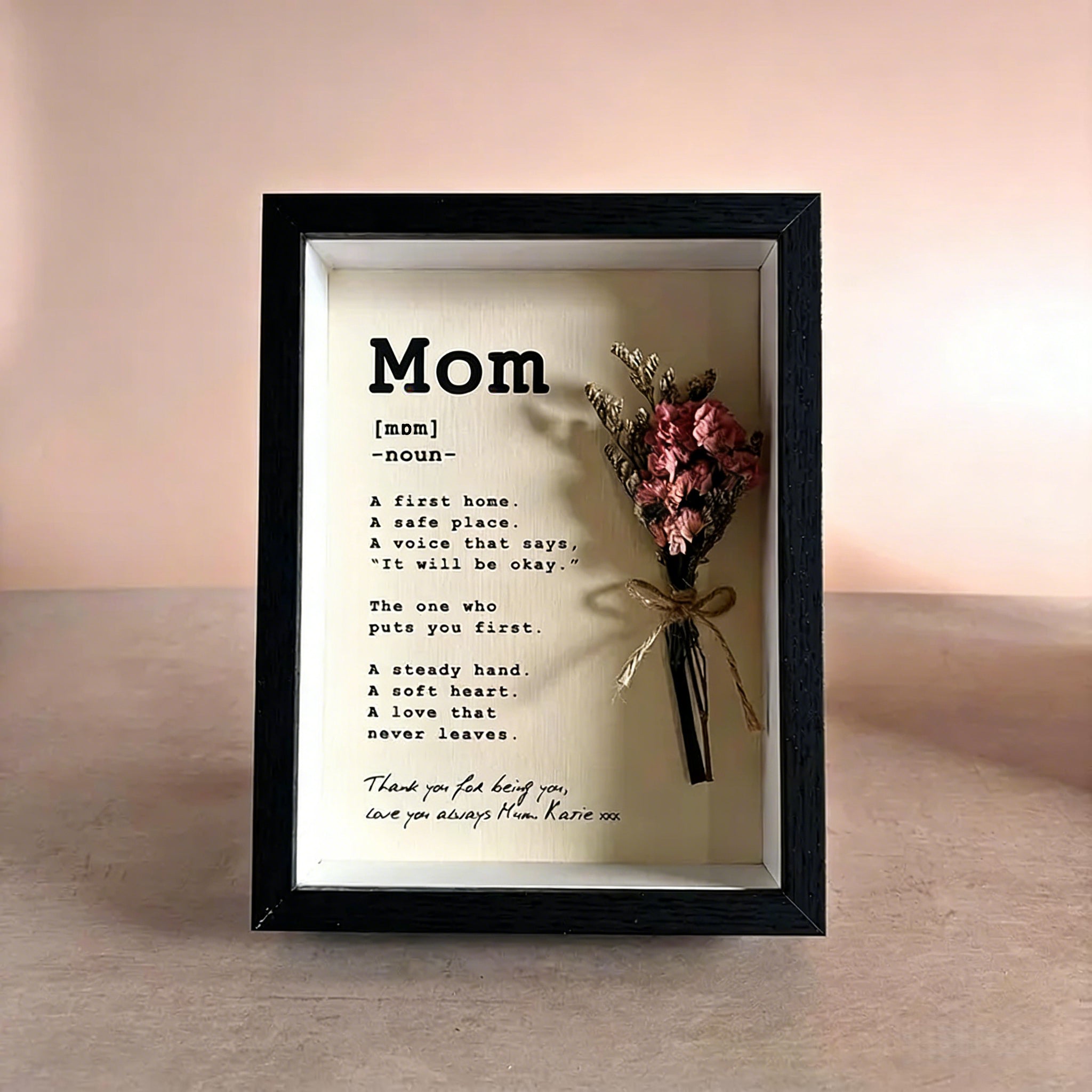 Personalised Mom Print, Shadow Box Photo Frame, Sentimental Mothers Day Gift, Mini Dry Flower Bouquet