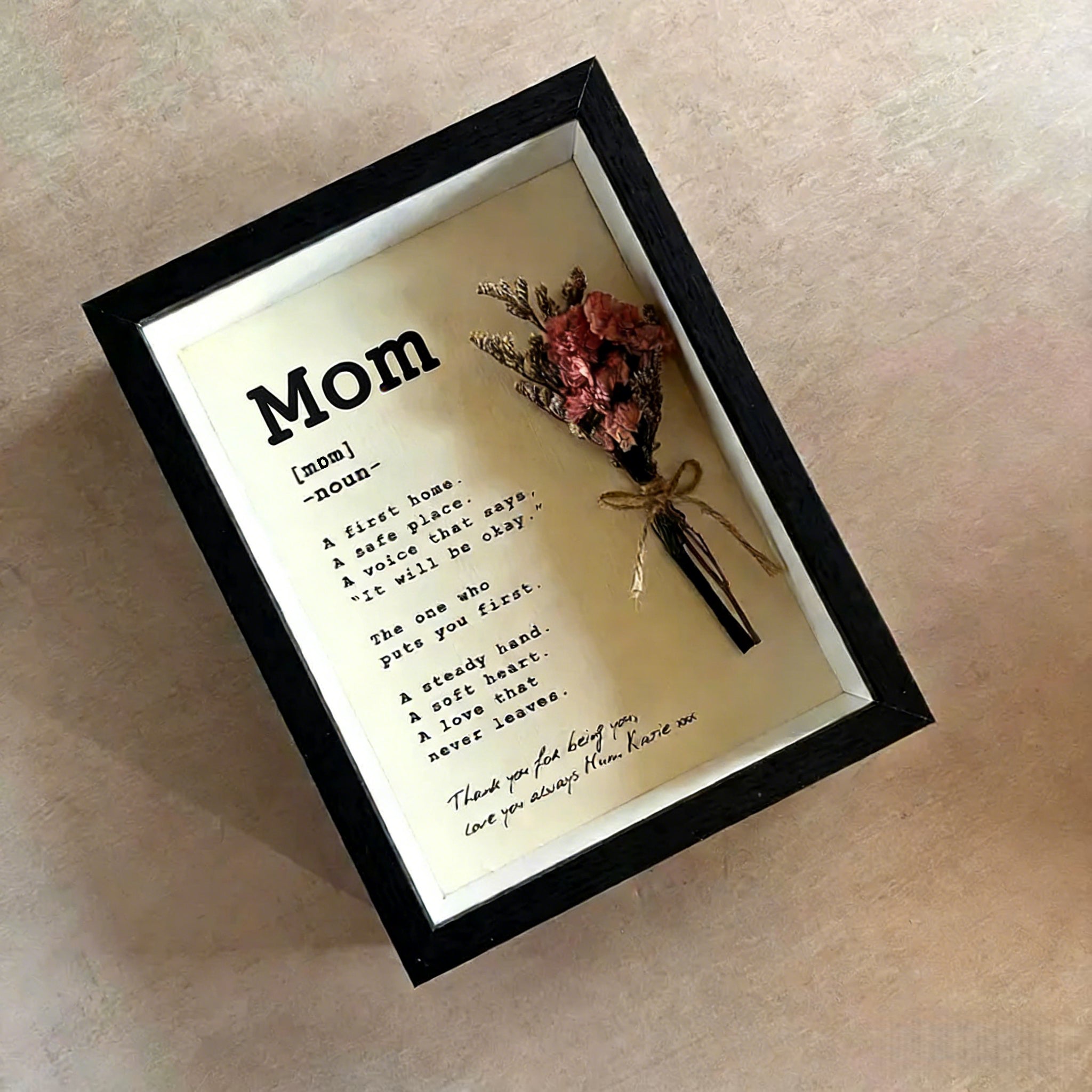Personalised Mom Print, Shadow Box Photo Frame, Sentimental Mothers Day Gift, Mini Dry Flower Bouquet