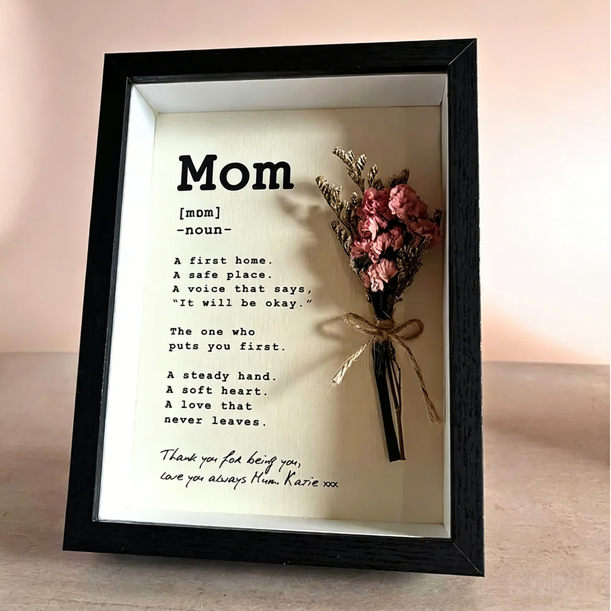 Personalised Mom Print, Shadow Box Photo Frame, Sentimental Mothers Day Gift, Mini Dry Flower Bouquet