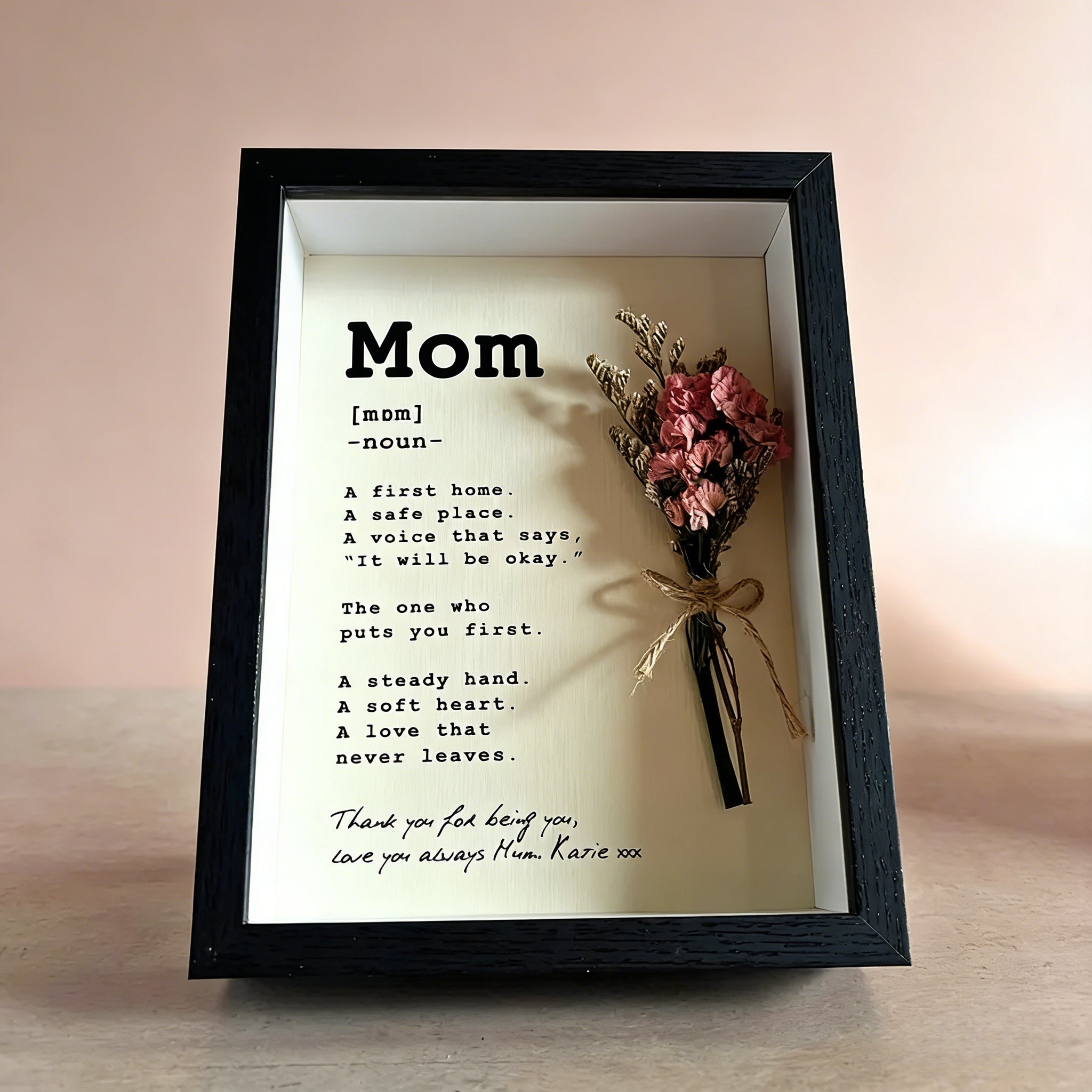Personalised Mom Print, Shadow Box Photo Frame, Sentimental Mothers Day Gift, Mini Dry Flower Bouquet