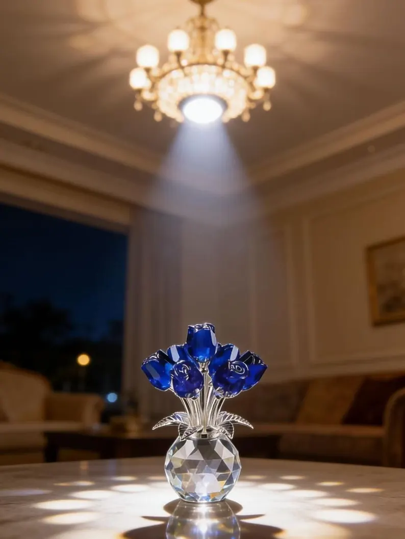 Crystal Rose Flower Ornament, Glass Rose Bouquet, Crystal Decor for Home, Crystal Glass Flower Gift for Mother's Day, anniversary, birthday