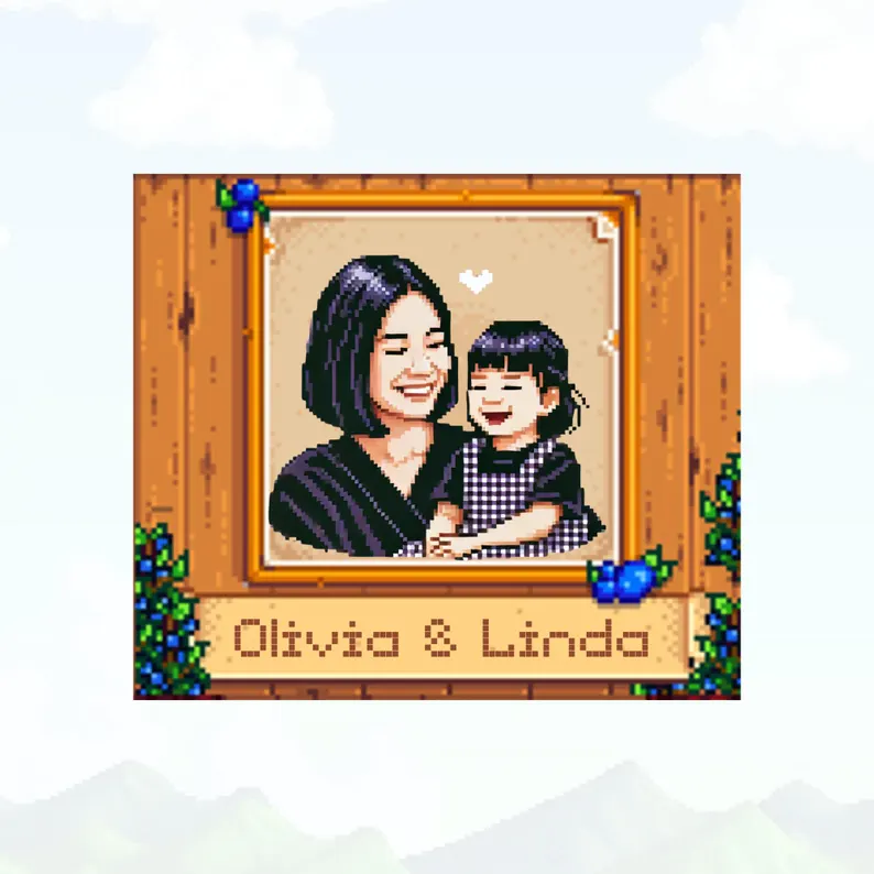 Custom Stardew Valley Pixel Art Portrait, Custom Pixel Art for Couples and Families, Stardew Valley Custom Portrait, Stardew Valley Gift