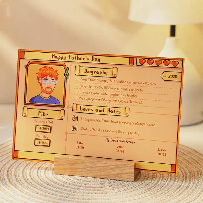 Personalized Stardew Valley Acrylic Plaque, Stardew Valley Profile, Father's day Gift, Gift for Him, Gifts for Dad, Acrylic Plaque Gift.