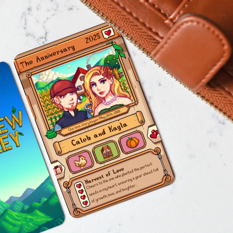 Custom Stardew Valley Metal Wallet Card - Personalized Couples Gifts - Anniversary Gift - Couple Anniversary Gift - Farming Gamer Gift