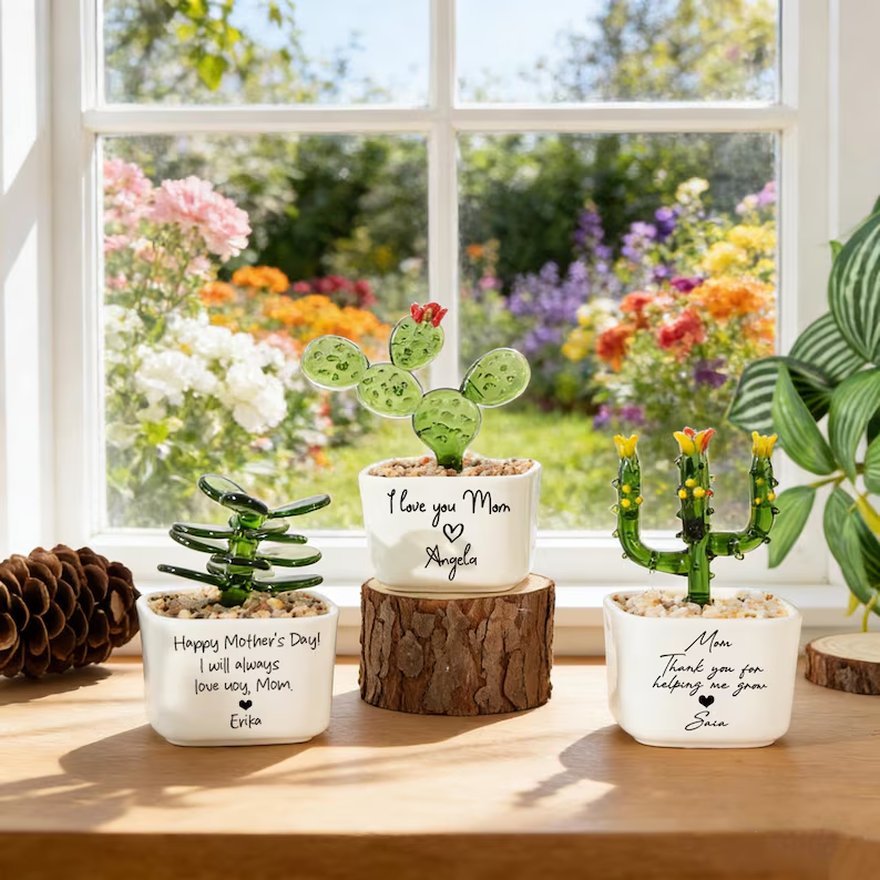 Handmade Glass Flower Pots,Mini Glass Plants,Mother's Day Gift,Housewarming Gift,Potted Plant Enthusiasts,Thank You for Helping Me Grow