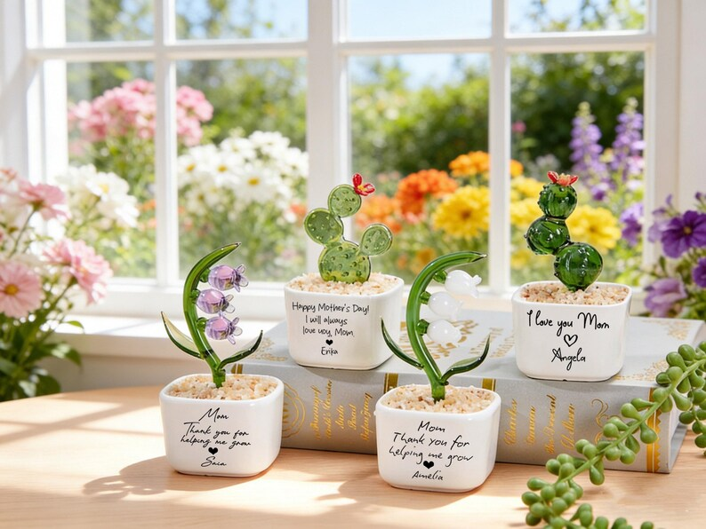 Handmade Glass Flower Pots,Mini Glass Plants,Mother's Day Gift,Housewarming Gift,Potted Plant Enthusiasts,Thank You for Helping Me Grow