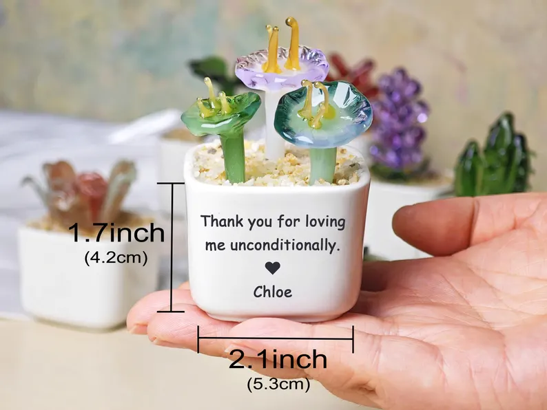 Stained Glass Sunflower Custom Potted Plant, Mom Gift, Thank You for Helping Me Grow, Teacher Appreciation, Succulent Cactus Figurine