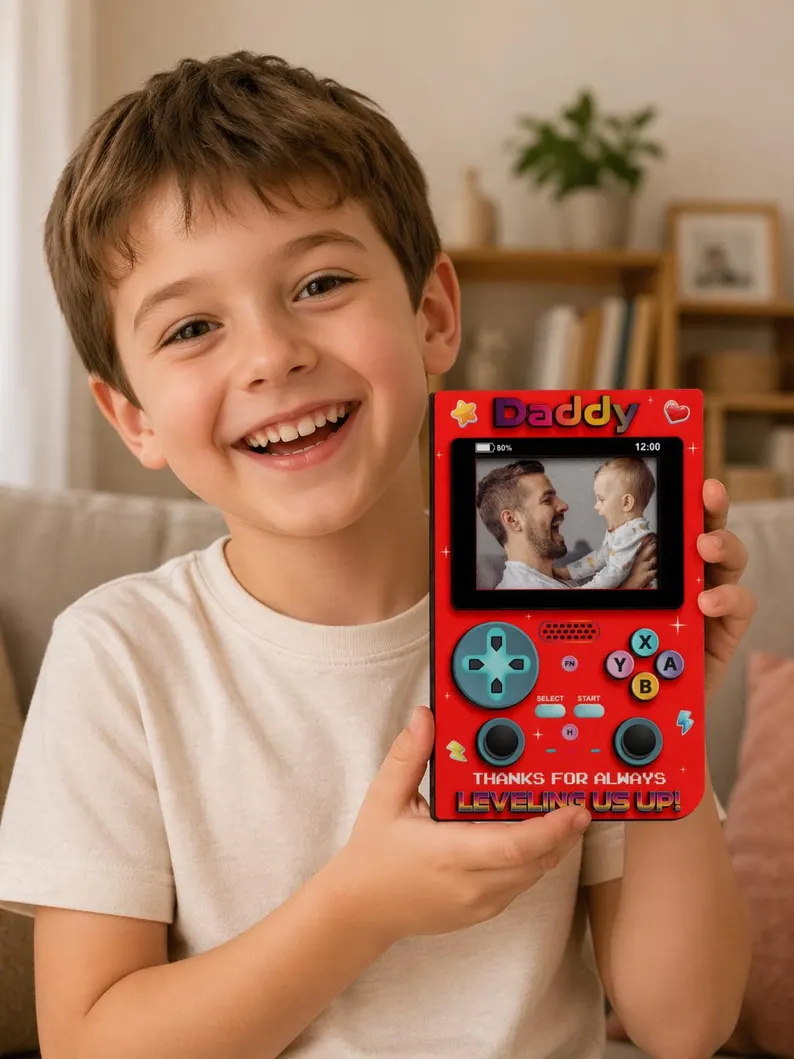 Personalized Father Gamer Photo Magnet Frame, Father's Day Gift, Retro Game Console Photo, Gamer Dad, Dad Gaming Room Decor, Grandpa Photo