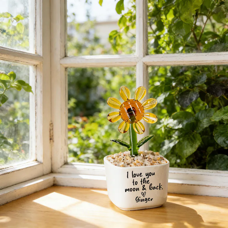 Handmade Glass Flower Pots,Mini Glass Plants,Mother's Day Gift,Housewarming Gift,Potted Plant Enthusiasts,Thank You for Helping Me Grow