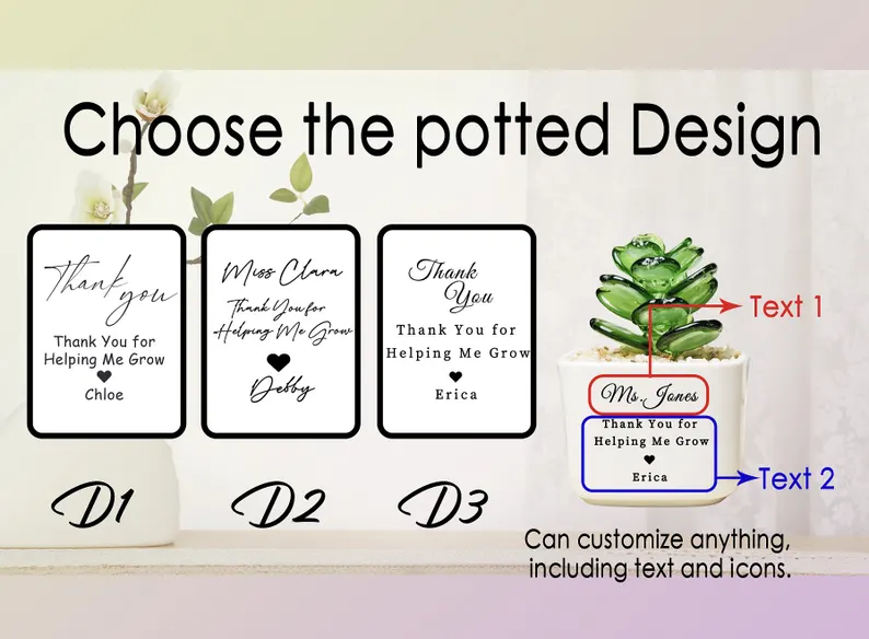 Stained Glass Sunflower Custom Potted Plant, Mom Gift, Thank You for Helping Me Grow, Teacher Appreciation, Succulent Cactus Figurine