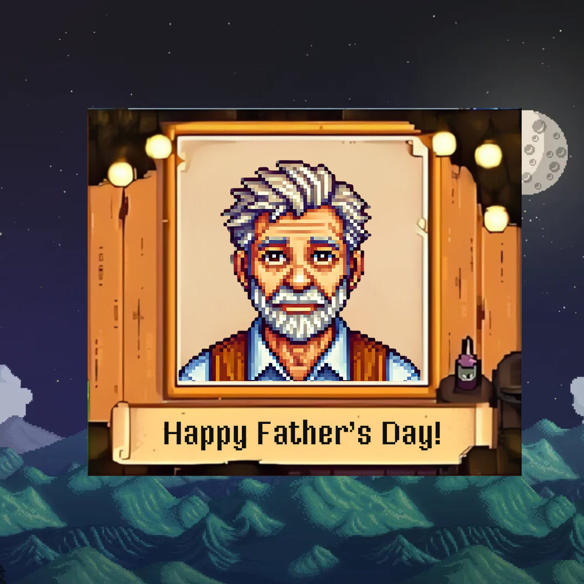 Ritratto personalizzato fatto a mano di Stardew Valley | Un regalo perfetto per la festa del papà