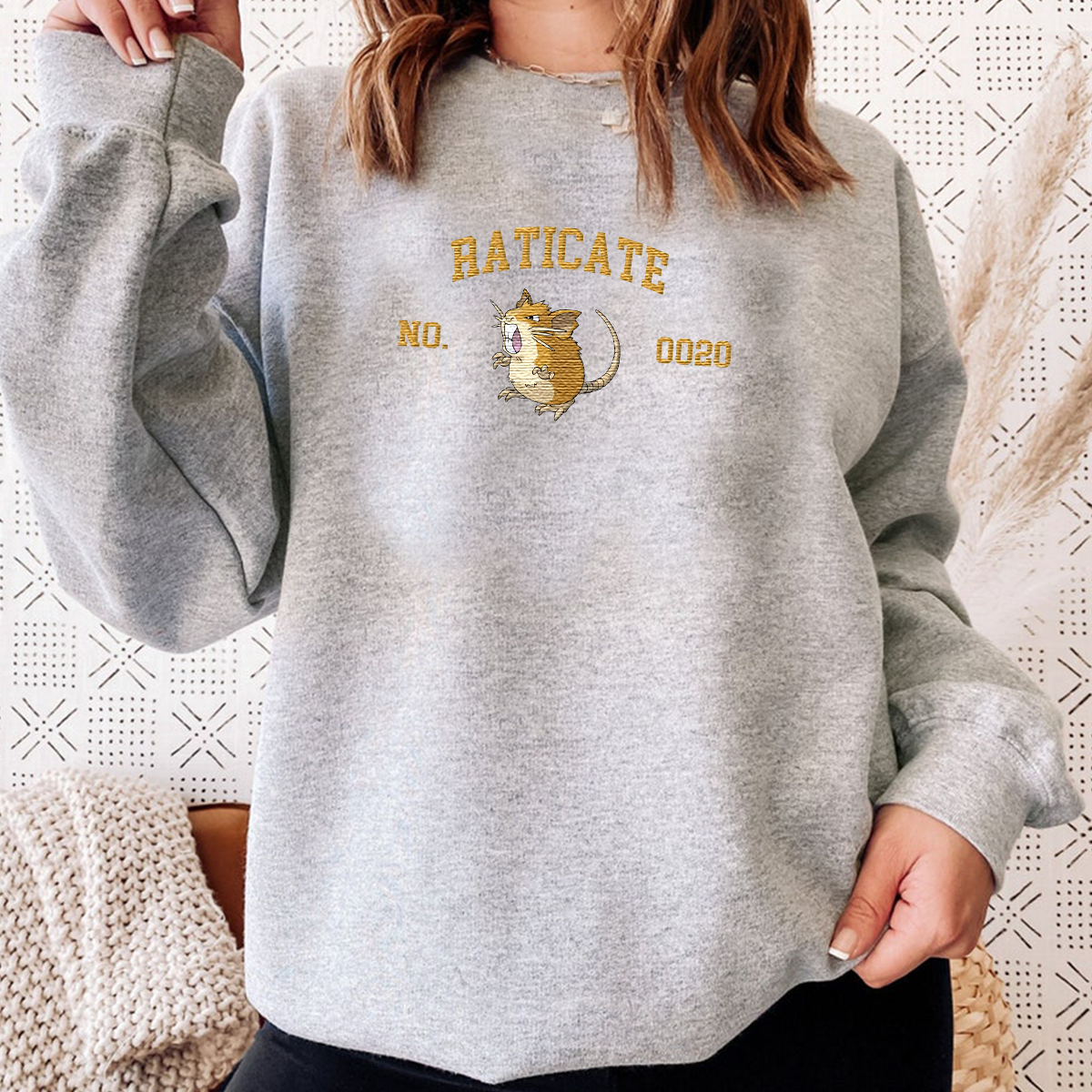 Raticate Adorable Anime-Themed Embroidered T-Shirt,Crewneck,Hoodie-Trendy Versatile and a Thoughtful Gift for Friends