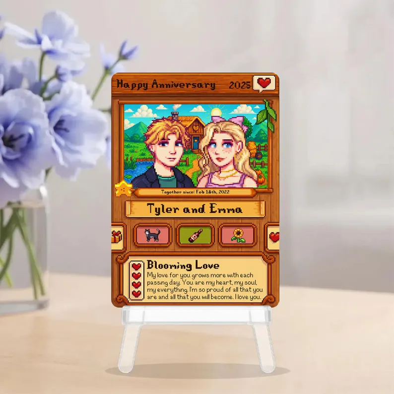 Individuelle Stardew Valley-Karte, personalisierte Jubiläumskarte, Geschenk für Paare, Geschenk zum Hochzeitstag, Geschenk für Sie oder Ihn, einzigartiges Geburtstagsgeschenk