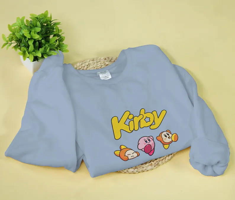 Kirby Embroidery Anime Character Crewneck Sweatshirt, Personal Anime Gift Hoodie, 90s Monster Stitched Shirt, Personal Anime Gift Hoodie,Christmas Gift For Anime Lovers.Perfect Gift For Anime Lovers.