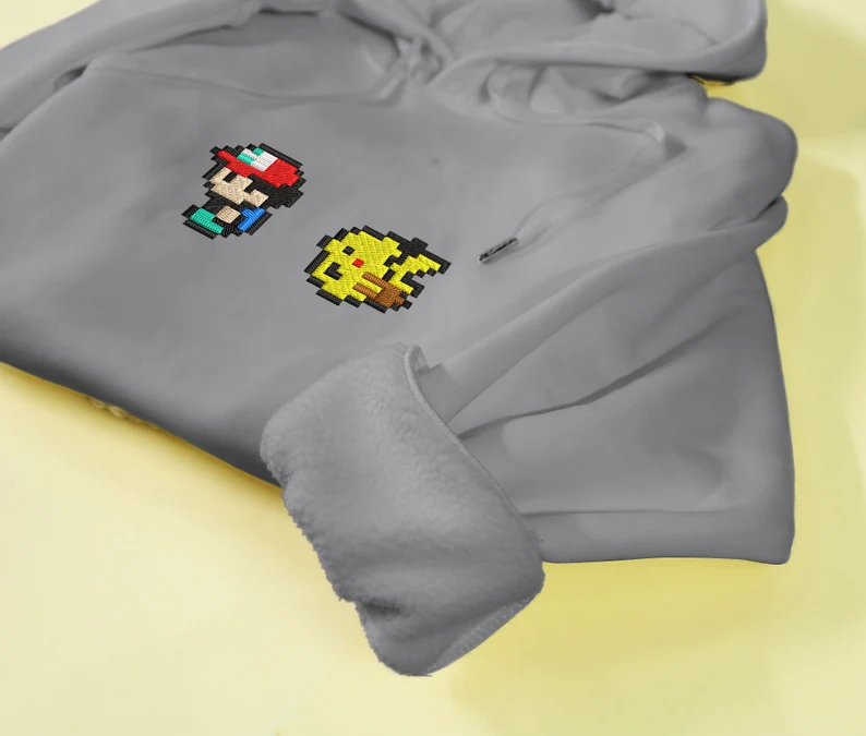 Anime Bit Style Embroidered Hoodie Ash Anime Embroidered Crewneck Sweatshirt Gifts For Christmas Birthday Holiday, Personal Anime Gift Hoodie,Christmas Gift For Anime Lovers.Perfect Gift For Anime Lovers.