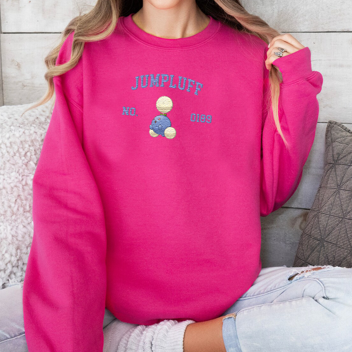 Jumpluff Adorable Anime-Themed Embroidered T-Shirt,Crewneck,Hoodie-Trendy Versatile and a Thoughtful Gift for Friends