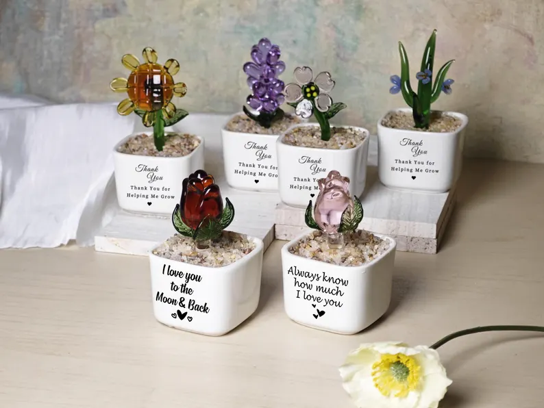 Personalized Glass Flower Rose Pot, Mother Day Gift For Mum