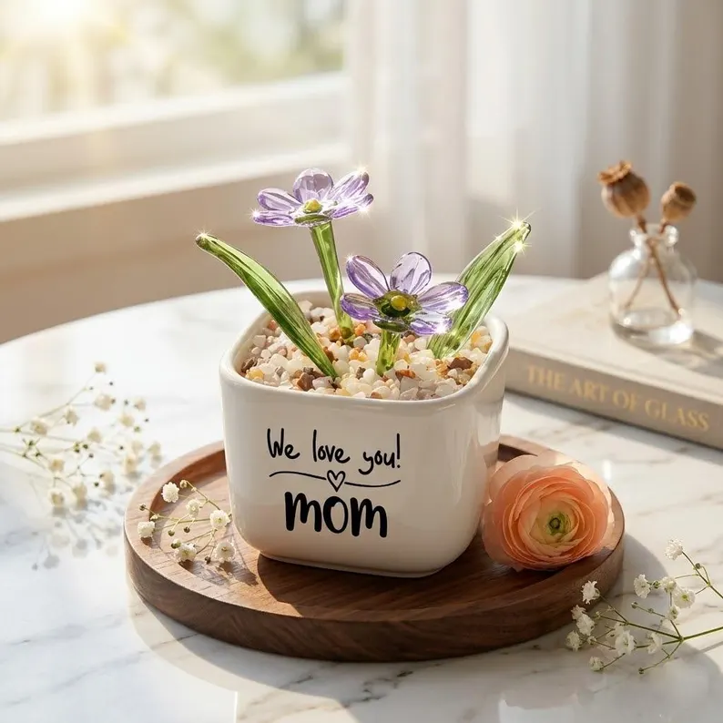 Custom Stained Glass Potted Plant,Handmade Birth Glass Flower Potted,Mother's Day Gift For Mom,Thank You for Helping Me Grow,Gift for mom