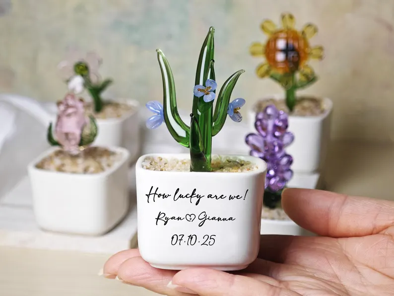 Personalized Glass Flower Rose Pot, Mother Day Gift For Mum