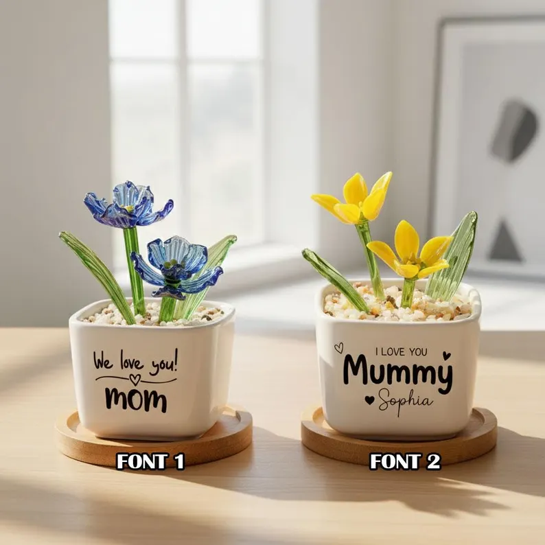 Custom Stained Glass Potted Plant,Handmade Birth Glass Flower Potted,Mother's Day Gift For Mom,Thank You for Helping Me Grow,Gift for mom