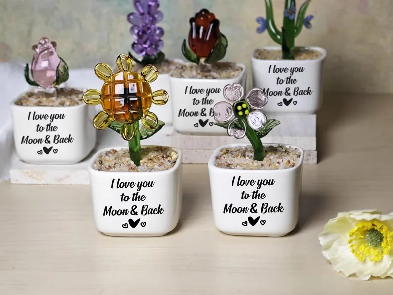 Personalized Glass Flower Rose Pot, Mother Day Gift For Mum
