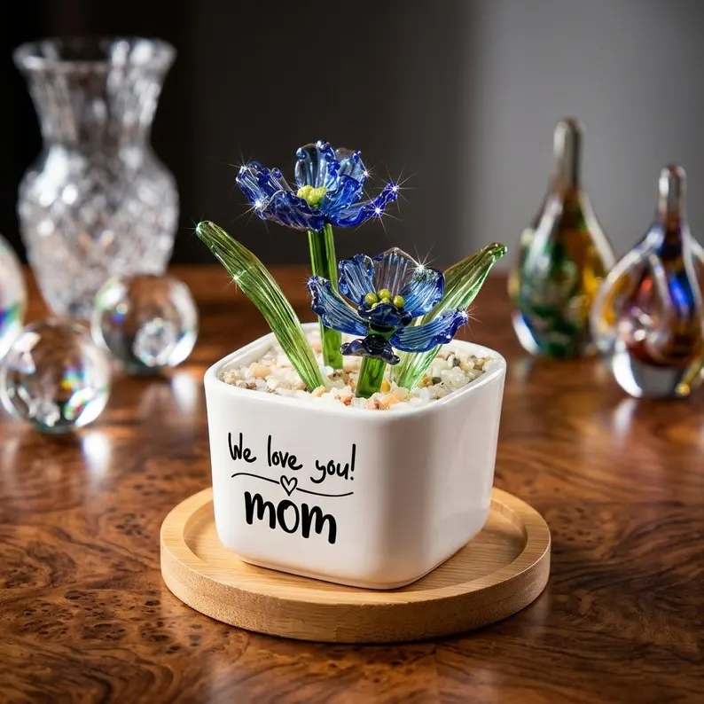 Custom Stained Glass Potted Plant,Handmade Birth Glass Flower Potted,Mother's Day Gift For Mom,Thank You for Helping Me Grow,Gift for mom