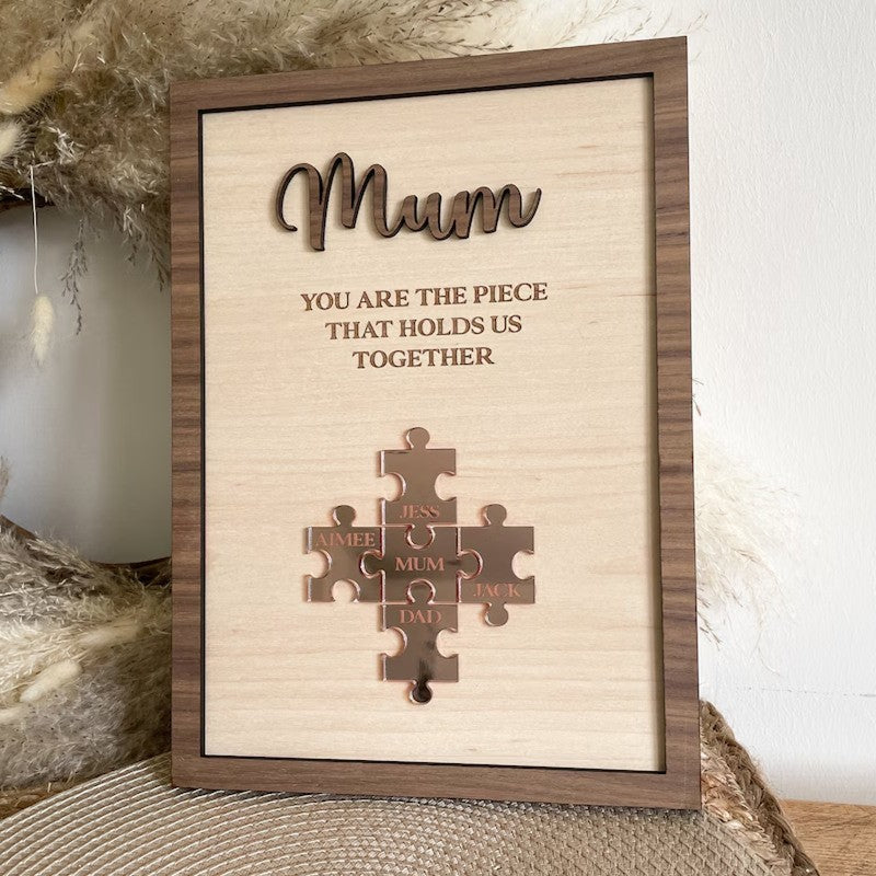 Personalised Mum Puzzle Sign With Kids Name For Mother's Day Gift You Are The Piece That Holds Us Together