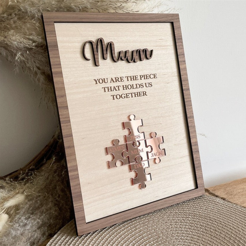 Personalised Mum Puzzle Sign With Kids Name For Mother's Day Gift You Are The Piece That Holds Us Together