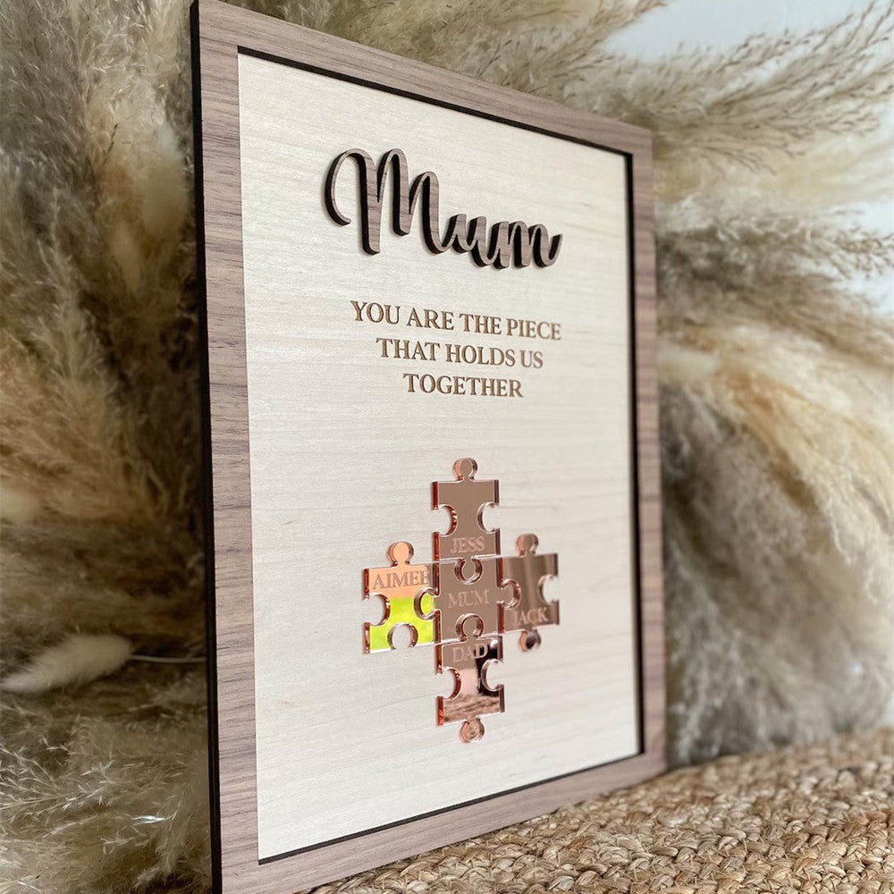 Personalised Mum Puzzle Sign With Kids Name For Mother's Day Gift You Are The Piece That Holds Us Together