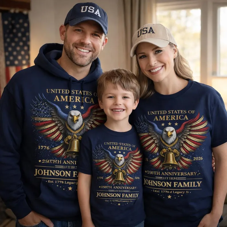 Custom Family America 250th Anniversary Patriotic Eagle Shirt