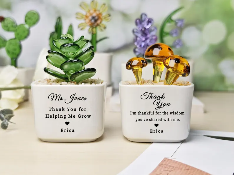 Personalized Glass Flower Pot – Teacher Gift, Graduation Present