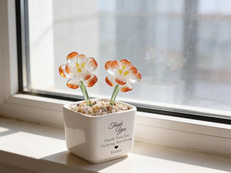 Custom Stained Glass Potted Plant,Handmade Birth Glass Flower Potted,Mother's Day Gift For Mom,Thank You for Helping Me Grow,Gift for mom