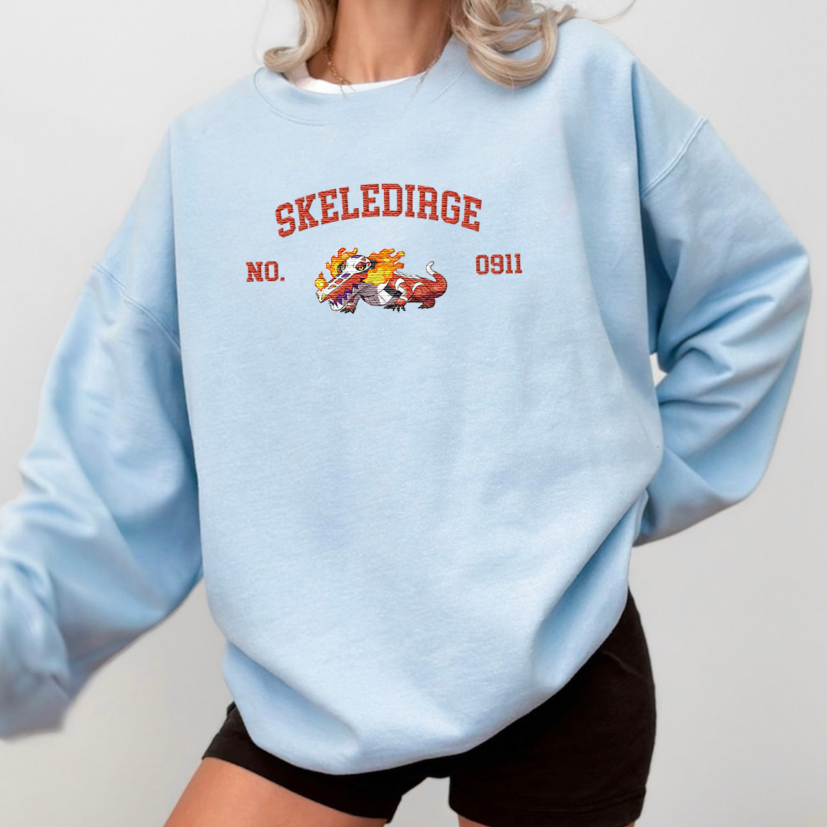 Skeledirge Adorable Anime-Themed Embroidered T-Shirt,Crewneck,Hoodie-Trendy Versatile and a Thoughtful Gift for Friends