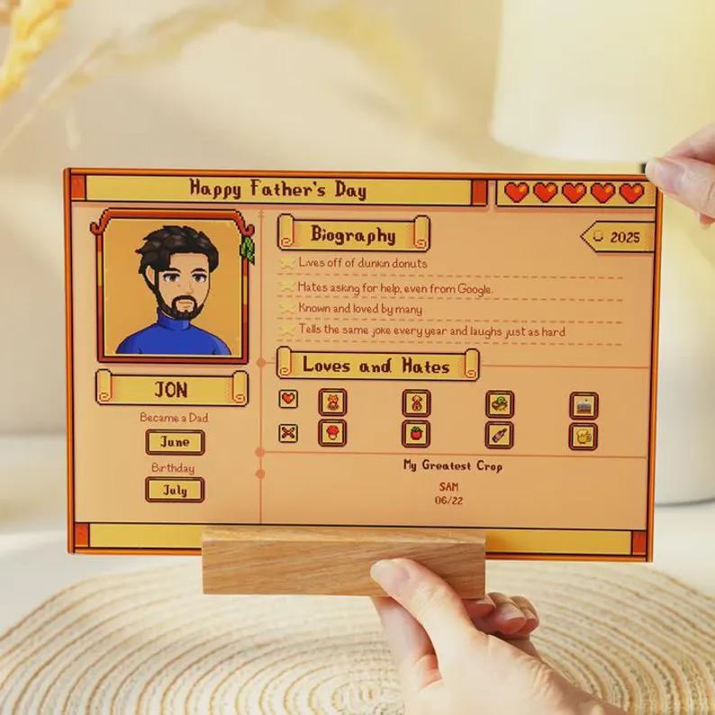 Personalized Stardew Valley Acrylic Plaque, Stardew Valley Profile, Father's day Gift, Gift for Him, Gifts for Dad, Acrylic Plaque Gift.