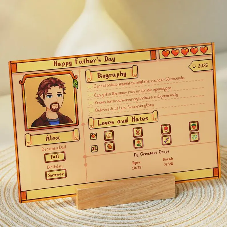 Personalized Stardew Valley Acrylic Plaque, Stardew Valley Profile, Father's day Gift, Gift for Him, Gifts for Dad, Acrylic Plaque Gift.