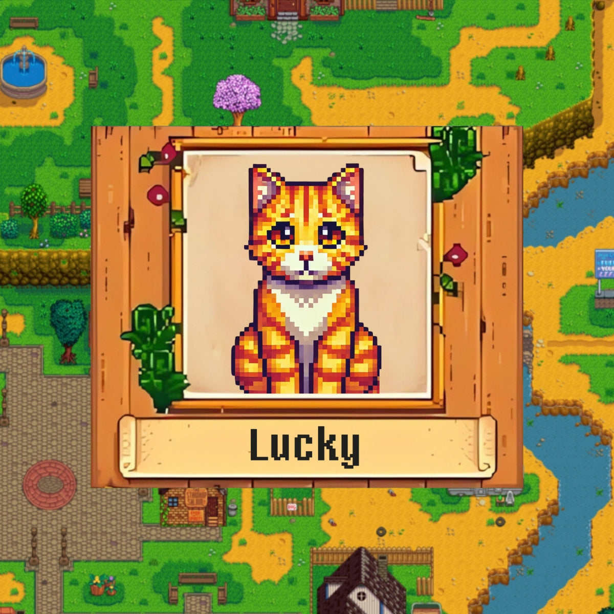 Hand-Painted Stardew Valley Pixel Art - Sharing Holiday Joy with Furry Friends