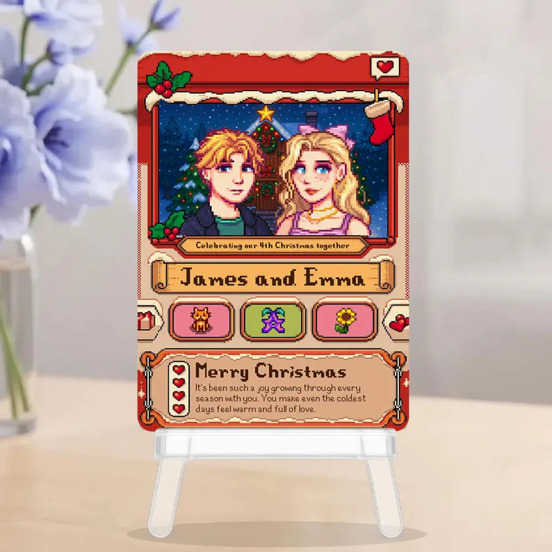 Individuelle Stardew Valley Weihnachtskarte, personalisiertes Weihnachtsgeschenk für Paare, süßes Weihnachtsgeschenk, Geschenk für Sie oder Ihn, einzigartige Weihnachtsgeschenke