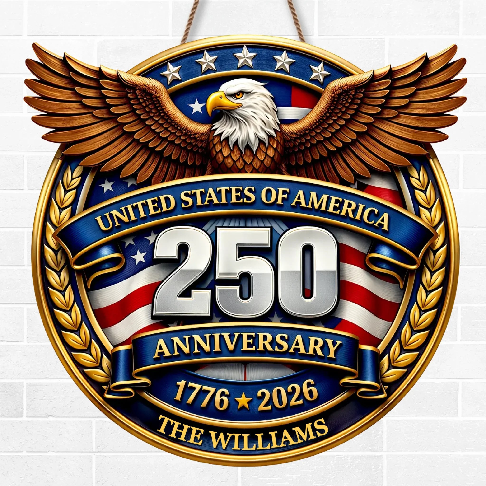Custom Wood Sign - Personalized America 250th Anniversary Gifts For Mom, Dad, Brother, Sister, Kids - Freedom Lights Our Future