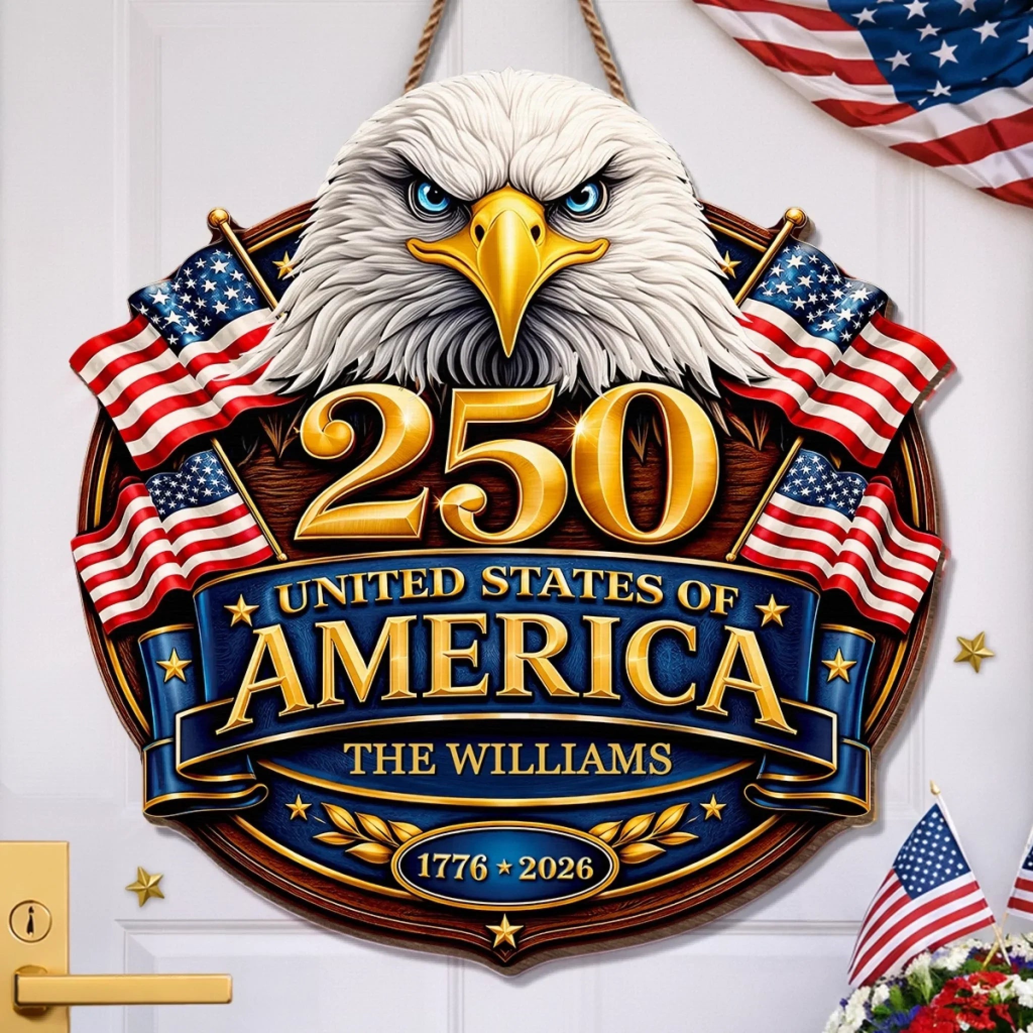 Custom Wood Sign - Personalized America 250th Anniversary Gifts For Mom, Dad, Brother, Sister, Kids - Proud Hearts Stand United