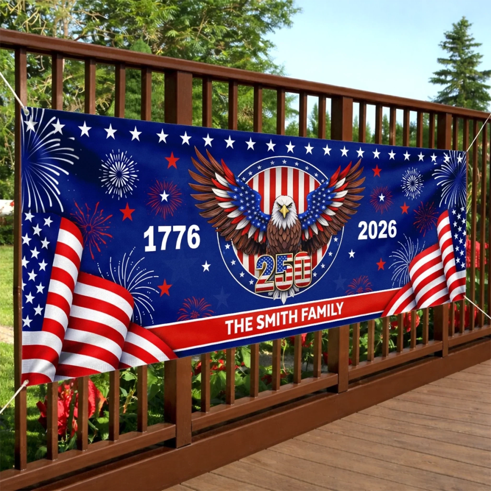 Custom Horizontal Banner - Personalized America 250th Anniversary Gifts For Mom, Dad, Brother, Sister, Kids - Family Together Always